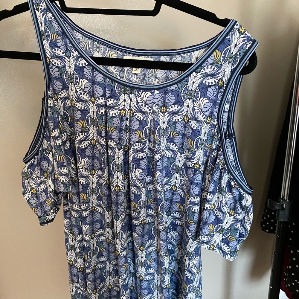 Cold Shoulder Pattern Blue Top - image 1